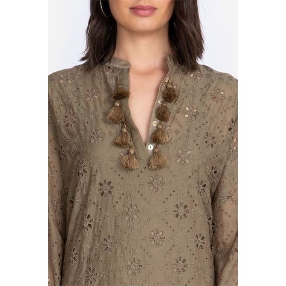 Johnny Was Vidya Eyelet Shirt Oregano Medium NWT - Picture 5 of 6